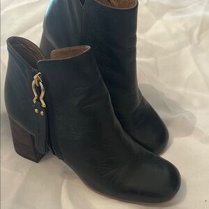 See By Chloe Black Ankle Booties with Gold Zipper